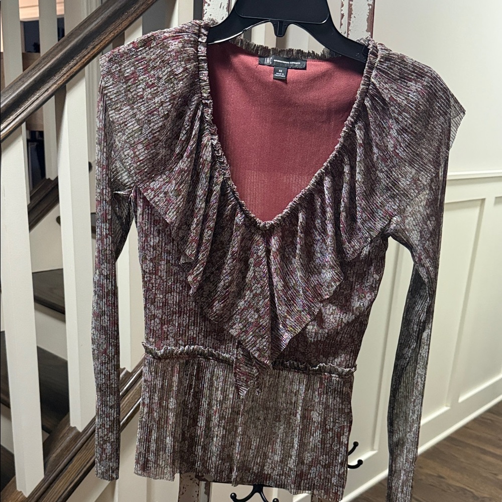 INC International Concepts Metallic Multicolor Ruffle Blouse